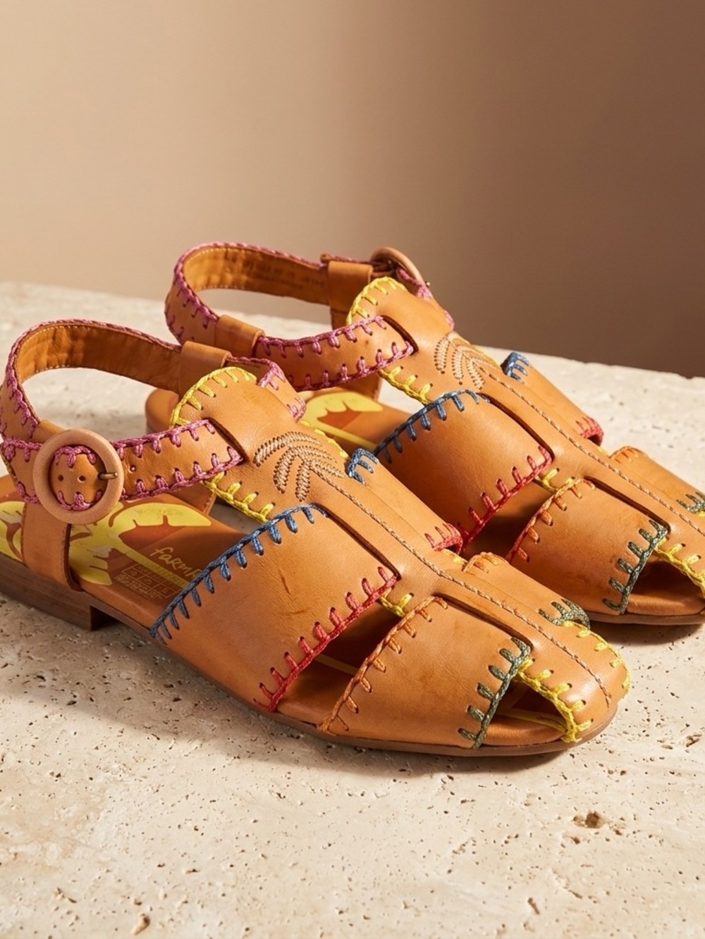 FARM RIO Vegan Leather Fisherman Sandals with Multicolor Stitching - Women 7.5-8